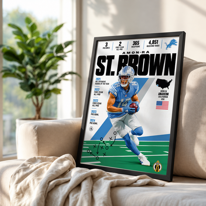 Amon-Ra St. Brown poster, Detroit Lions NFL wall art print in a boy's bedroom - 98types