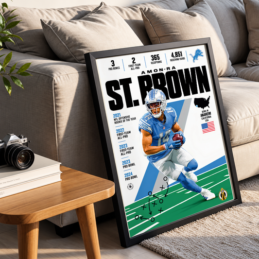 Amon-Ra St. Brown poster, Detroit Lions NFL wall art print in a boy's bedroom - 98types