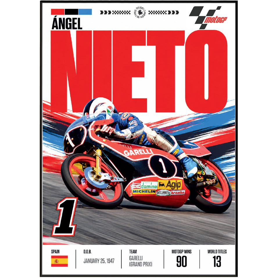 Ángel Nieto Poster – 12+1 World Champion Motorcycle Legend Art - 98 Types Studio