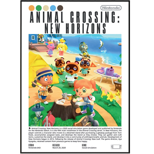 Animal Crossing New Horizons 2020 game poster — Nintendo island life Isabelle Tom Nook wall art print UK
