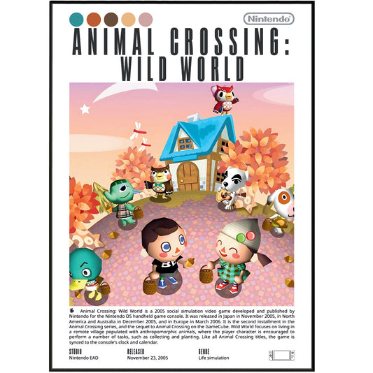 Animal Crossing Wild World 2005 game poster — Nintendo DS handheld village life wall art print UK
