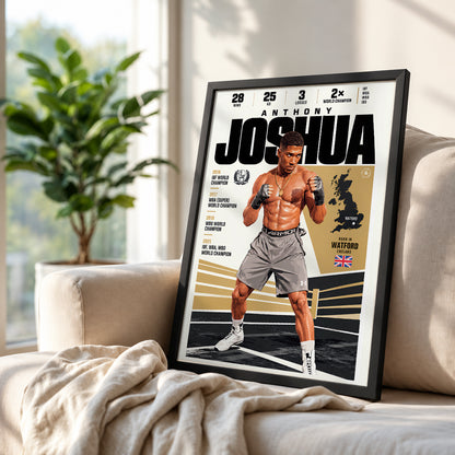 Anthony Joshua poster, British boxing wall art print in a bedroom - 98types