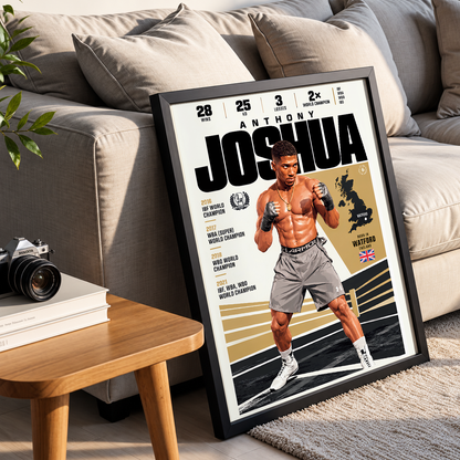 Anthony Joshua poster, British boxing wall art print in a bedroom - 98types