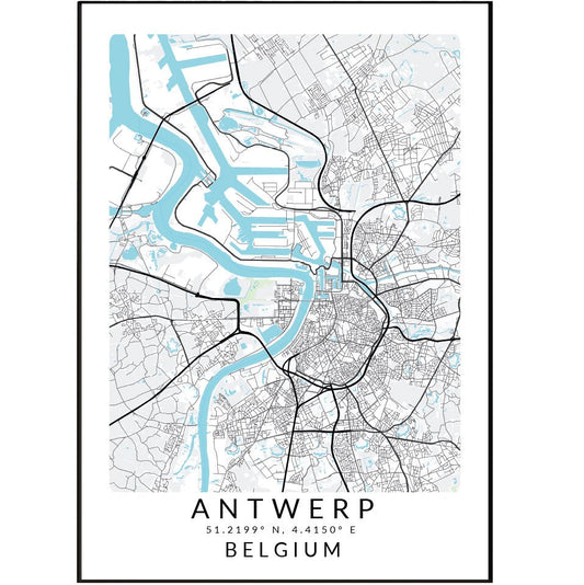 Antwerp Belgium street map print — city map wall art poster UK