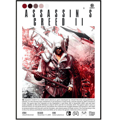 Assassin's Creed II 2009 game poster — Ubisoft Ezio Auditore Renaissance Italy wall art print UK - 98types
