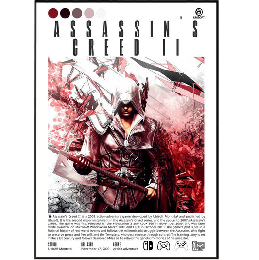 Assassin's Creed II 2009 game poster — Ubisoft Ezio Auditore Renaissance Italy wall art print UK - 98types
