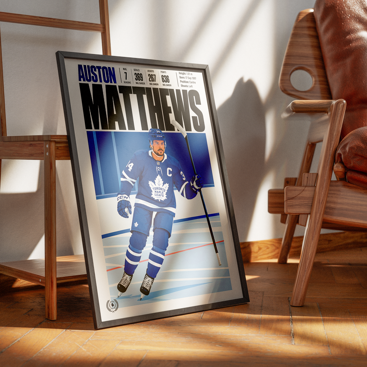 Auston Matthews poster, Toronto Maple Leafs NHL ice hockey wall art print in a man cave - 98types