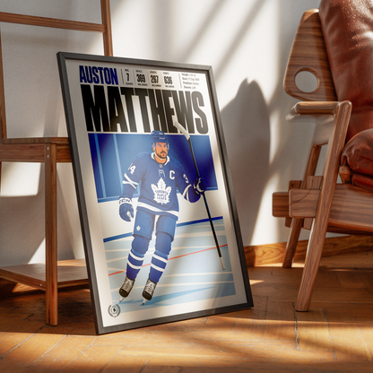Auston Matthews poster, Toronto Maple Leafs NHL ice hockey wall art print in a man cave - 98types