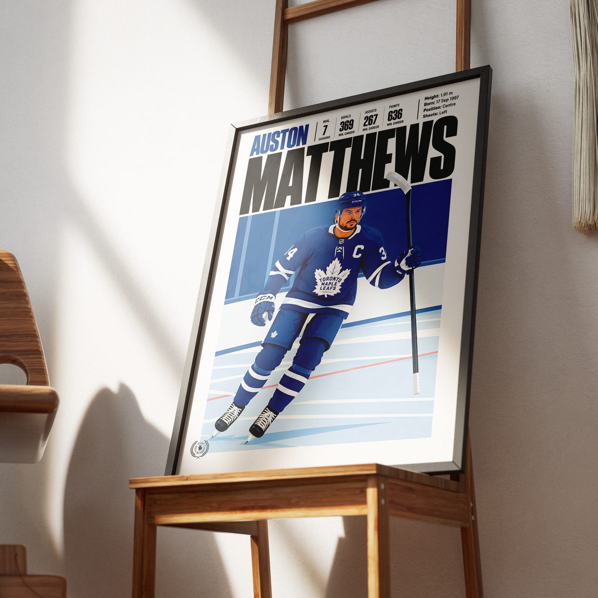 Auston Matthews poster, Toronto Maple Leafs NHL ice hockey wall art print in a man cave - 98types