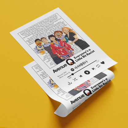 Avenue Q Everyone's a Little Bit Racist song lyric print wall art by 98types