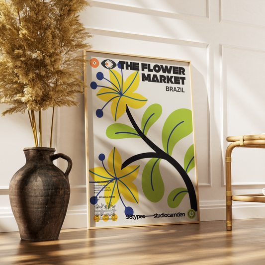 The Flower Market Brazil Cattleya Orchid botanical poster print UK — national flower graphic wall art 260gsm printed in England Camden Market