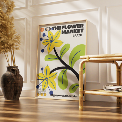 The Flower Market Brazil Cattleya Orchid botanical poster print UK — national flower graphic wall art 260gsm printed in England Camden Market
