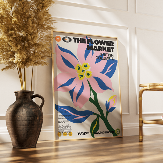 The Flower Market British Columbia Pacific Dogwood botanical poster print UK — provincial flower graphic wall art 260gsm printed in England Camden Market