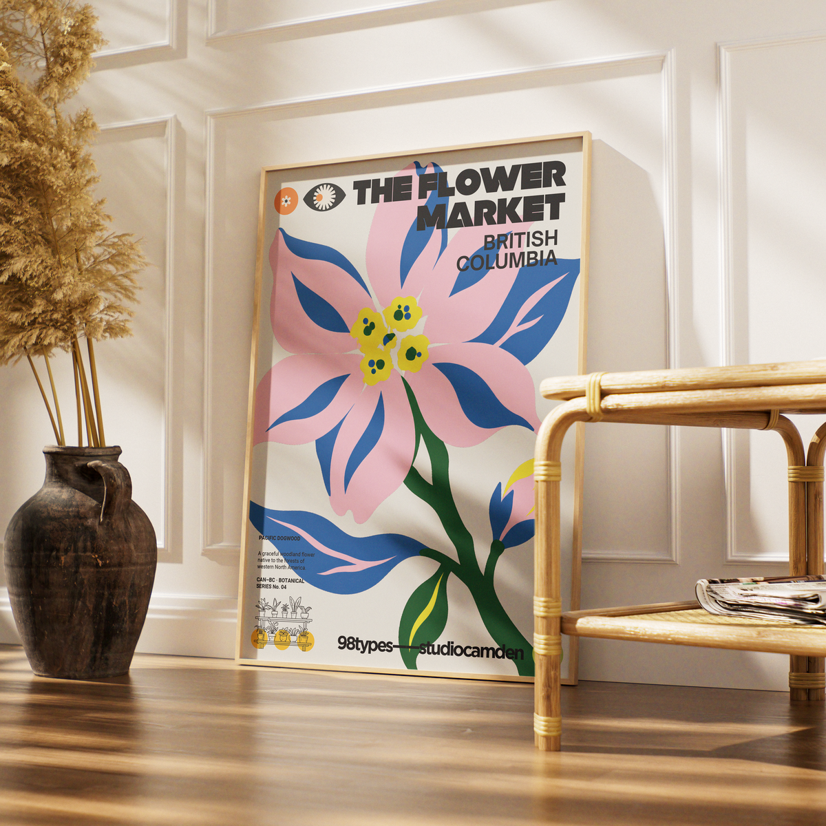 The Flower Market British Columbia Pacific Dogwood botanical poster print UK — provincial flower graphic wall art 260gsm printed in England Camden Market