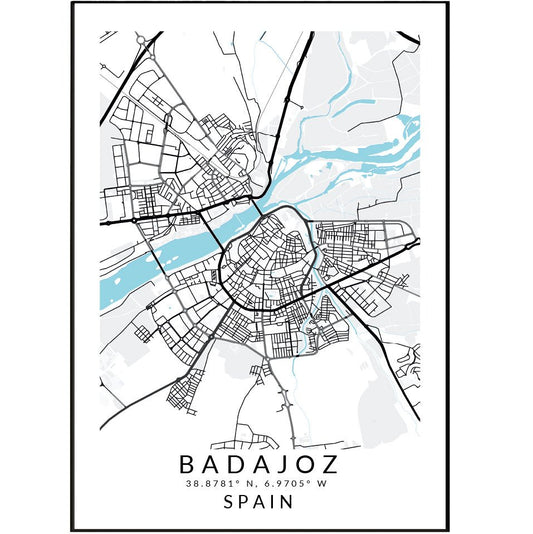 Badajoz Map Print | Spain Street Map Wall Art UK