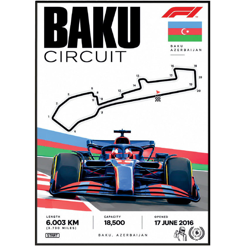 Baku City Circuit Azerbaijan Grand Prix F1 track poster by 98types
