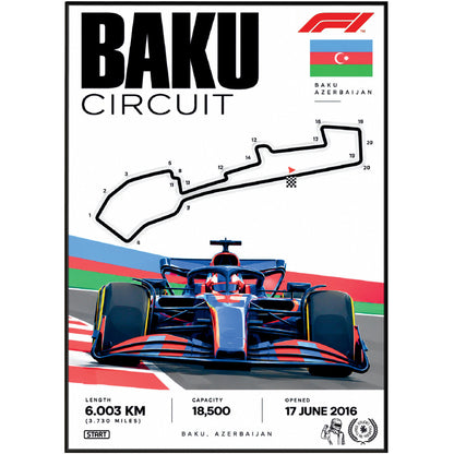 Baku City Circuit Azerbaijan Grand Prix F1 track poster by 98types