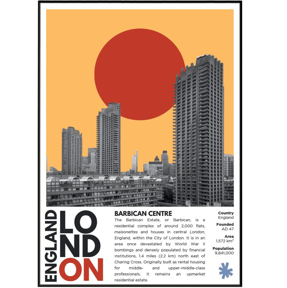 Barbican Centre London illustration poster — minimalist Brutalist arts centre wall art print UK
