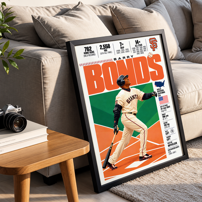 Barry Bonds poster, San Francisco Giants baseball wall art print in a bedroom - 98types