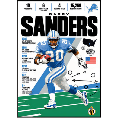 Barry Sanders poster, Detroit Lions NFL wall art print in a boy's bedroom - 98types