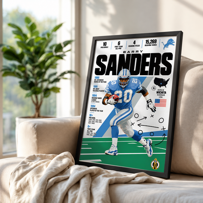 Barry Sanders poster, Detroit Lions NFL wall art print in a boy's bedroom - 98types