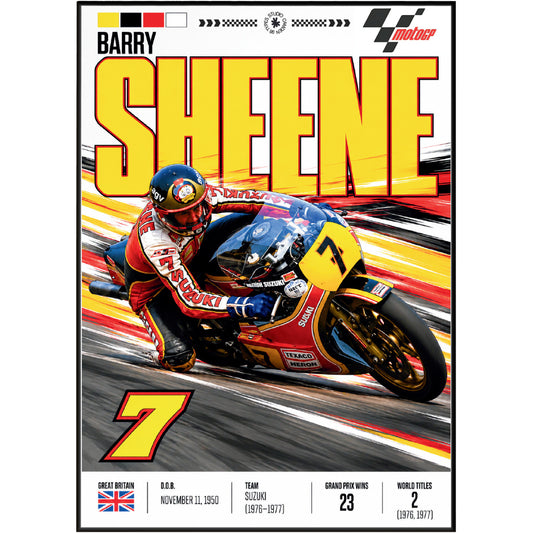 Barry Sheene 500cc world champion retro motorcycle poster by 98types