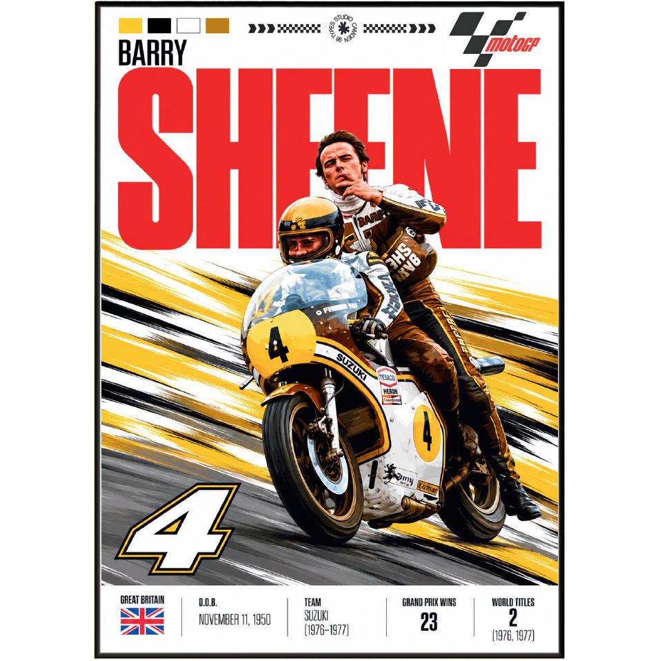 Barry Sheene 500cc world champion retro motorcycle poster by 98types