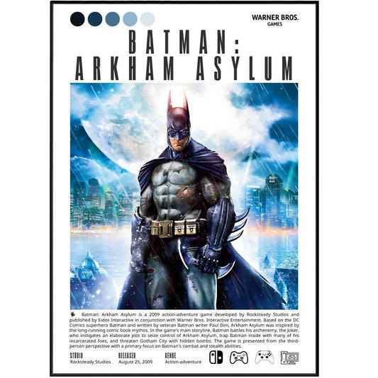 Batman Arkham Asylum 2009 game poster — Rocksteady Batman Joker Freeflow combat wall art print UK
 - 98types