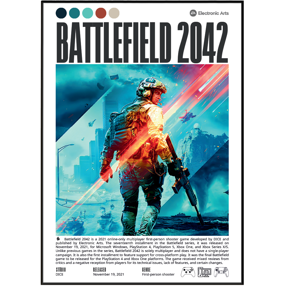 Battlefield 2042 2021 FPS poster — EA DICE Specialists near-future multiplayer wall art print UK