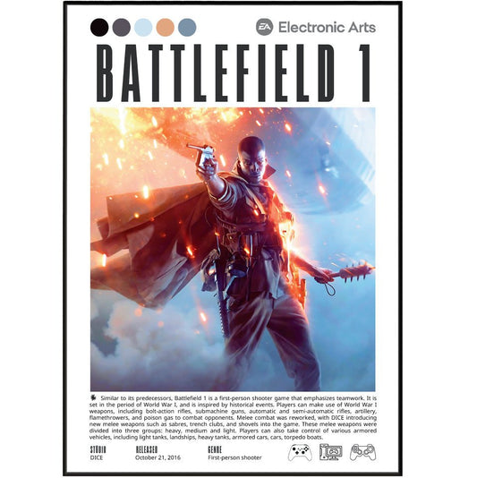 Battlefield 1 2016 game poster — DICE EA WW1 trench warfare multiplayer wall art print UK
 - 98types