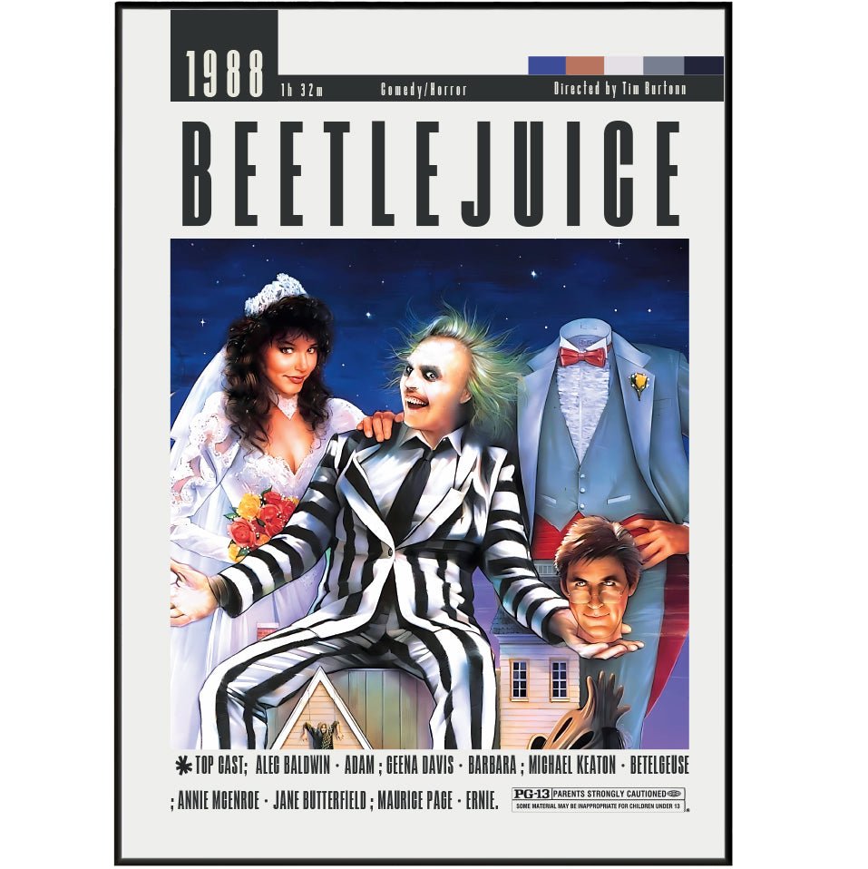 Beetlejuice 1988 horror comedy film poster — Tim Burton Michael Keaton Winona Ryder Lydia Deetz wall art print UK
