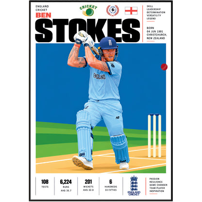 Ben Stokes cricket poster wall art print by 98types