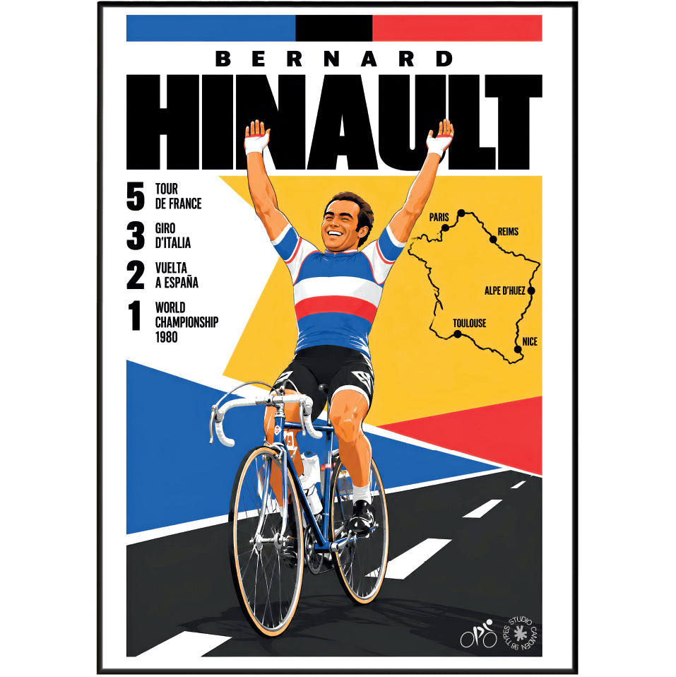 Bernard Hinault poster, French cycling wall art print in a pain cave - 98types