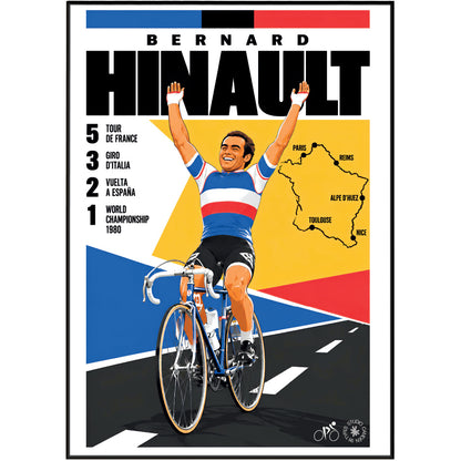 Bernard Hinault poster, French cycling wall art print in a pain cave - 98types