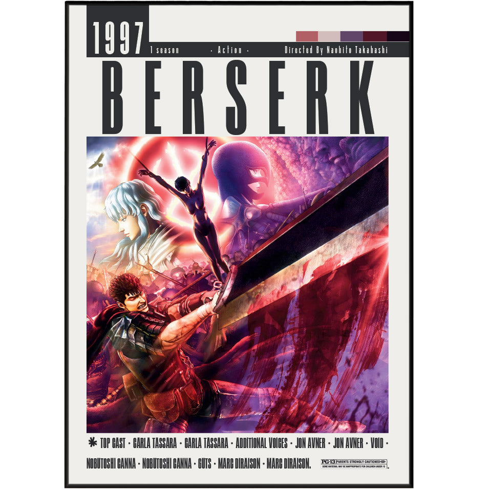 Berserk 1997 anime poster — Guts Black Swordsman dark fantasy wall art print UK
