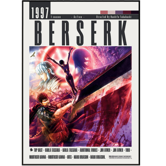 Berserk 1997 anime poster — Guts Black Swordsman dark fantasy wall art print UK

