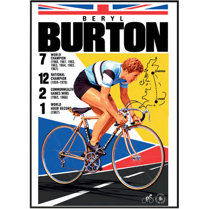 Beryl Burton poster, British cycling wall art print in a pain cave - 98types