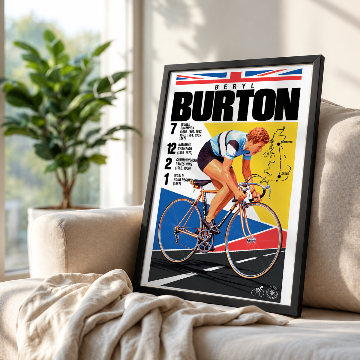Beryl Burton poster, British cycling wall art print in a pain cave - 98types