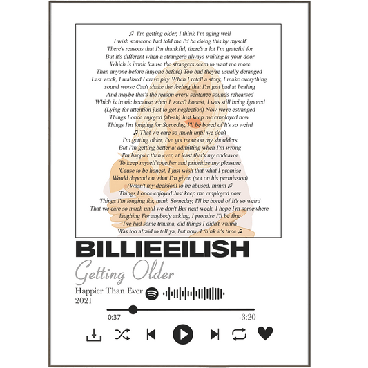 Billie Eilish Getting Older song lyrics art print poster UK