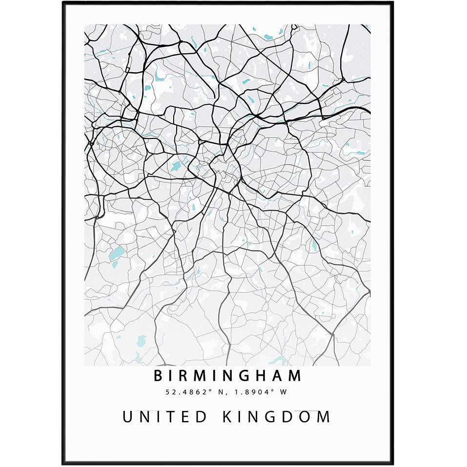 Birmingham West Midlands street map print — city map wall art poster UK
 - 98types
