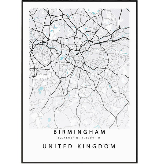 Birmingham West Midlands street map print — city map wall art poster UK
 - 98types