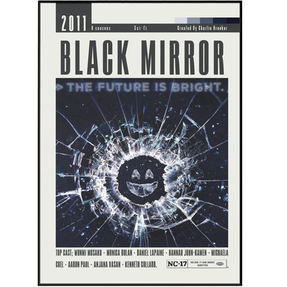 Black Mirror Charlie Brooker TV series poster — dystopian sci-fi anthology wall art print UK
