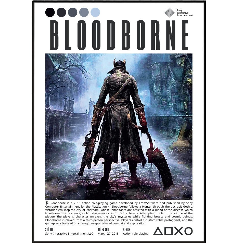 Bloodborne 2015 game poster — FromSoftware Hunter Yharnam Lovecraftian gothic wall art print UK
 - 98types
