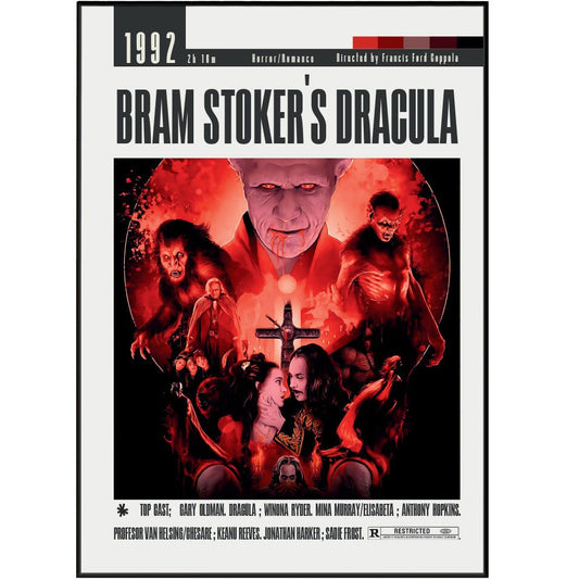 Bram Stoker's Dracula 1992 horror film poster — Coppola Gary Oldman Winona Ryder Victorian vampire wall art print UK
