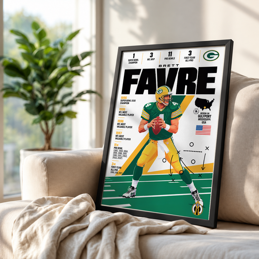 Brett Favre poster, Green Bay Packers NFL wall art print in a boy's bedroom - 98types