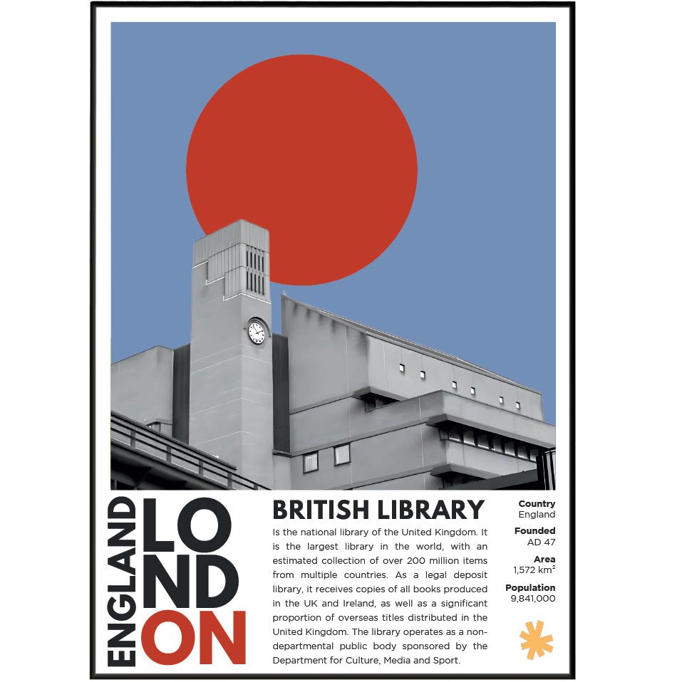 British Library illustration poster — Colin St John Wilson King's Cross London wall art print UK
