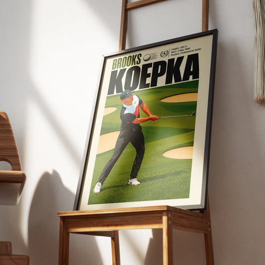 Brooks Koepka poster, American golf wall art print in a living room - 98types