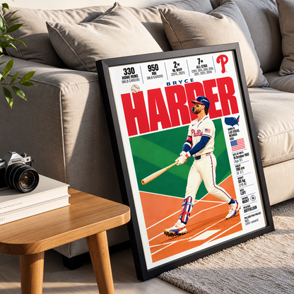 Bryce Harper poster, Philadelphia Phillies baseball wall art print in a home office - 98types