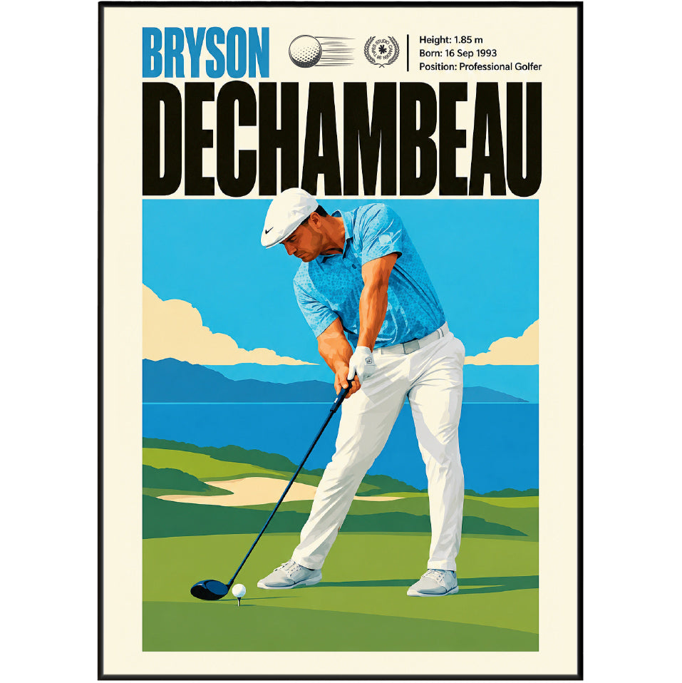 Bryson DeChambeau poster, American golf wall art print in a home office - 98types