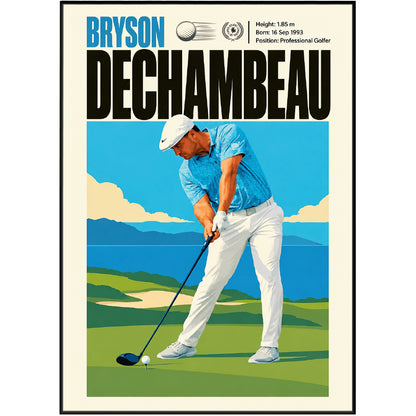 Bryson DeChambeau poster, American golf wall art print in a home office - 98types